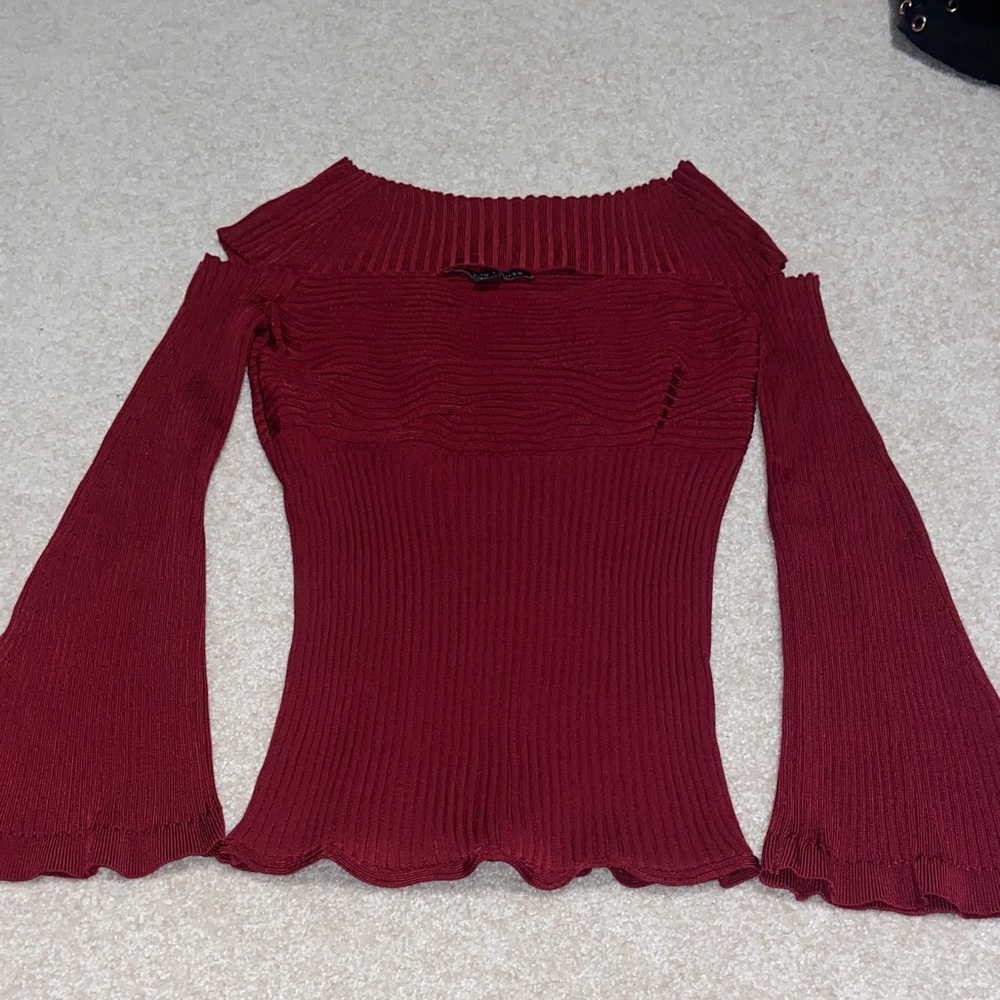 Boston Proper Deep Red cutout long sleeve top